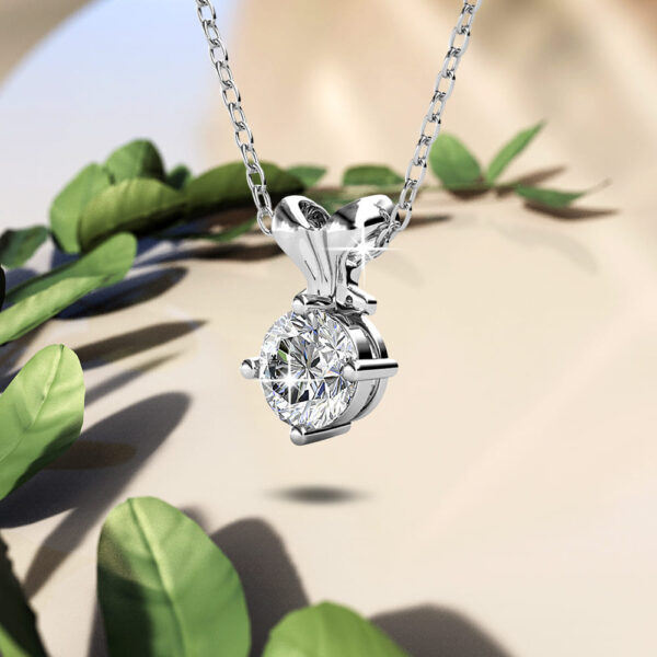 White Gold Organic Shaped Single Stone Necklace Embellished with SWAROVSKI® Crystals - Image 3