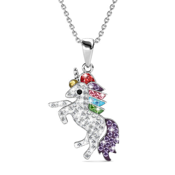 White Gold Chain With Rainbow Unicorn Embellished with SWAROVSKI® Crystals