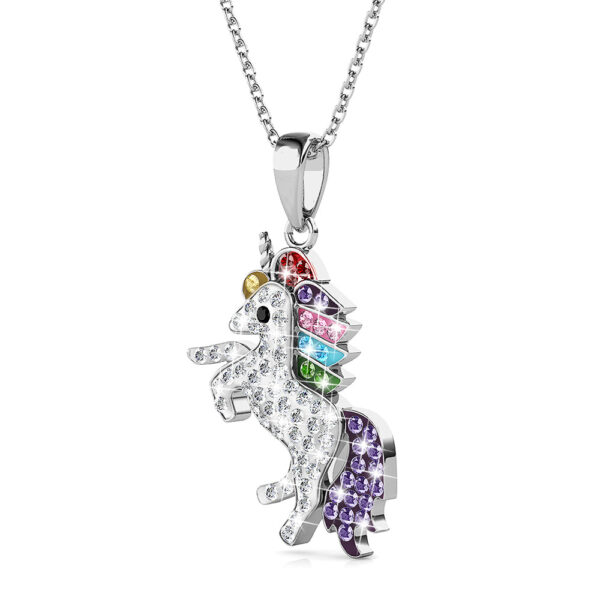 White Gold Chain With Rainbow Unicorn Embellished with SWAROVSKI® Crystals - Image 2
