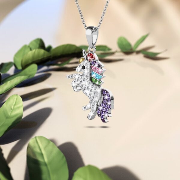 White Gold Chain With Rainbow Unicorn Embellished with SWAROVSKI® Crystals - Image 3