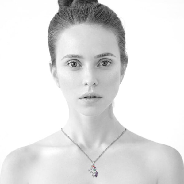White Gold Chain With Rainbow Unicorn Embellished with SWAROVSKI® Crystals - Image 4