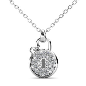 White Gold Pave Set Padlock Necklace Embellished with SWAROVSKI® Crystals