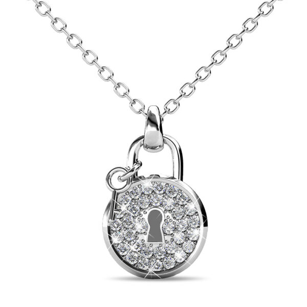 White Gold Pave Set Padlock Necklace Embellished with SWAROVSKI® Crystals