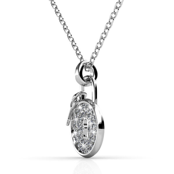 White Gold Pave Set Padlock Necklace Embellished with SWAROVSKI® Crystals - Image 2