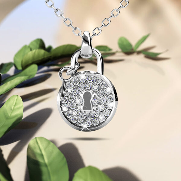 White Gold Pave Set Padlock Necklace Embellished with SWAROVSKI® Crystals - Image 3