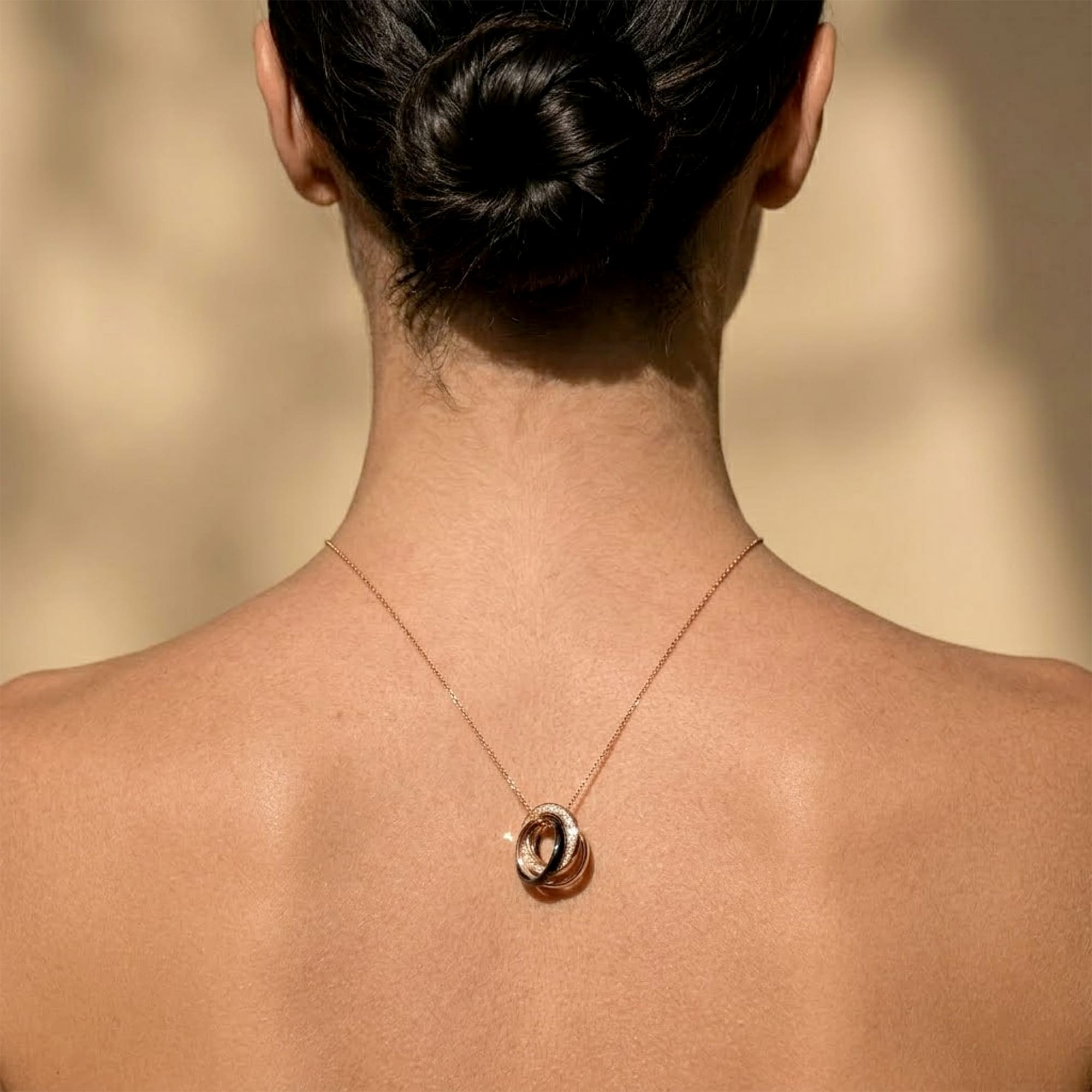 Rose Gold Triple Interlocking Ring Black Pendant Necklace Embellished with SWAROVSKI® Crystals - Image 5