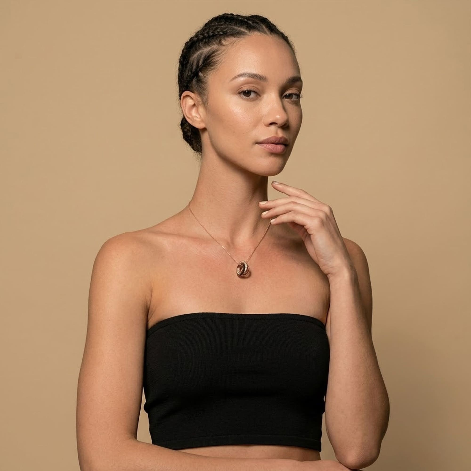 Rose Gold Triple Interlocking Ring Black Pendant Necklace Embellished with SWAROVSKI® Crystals - Image 6