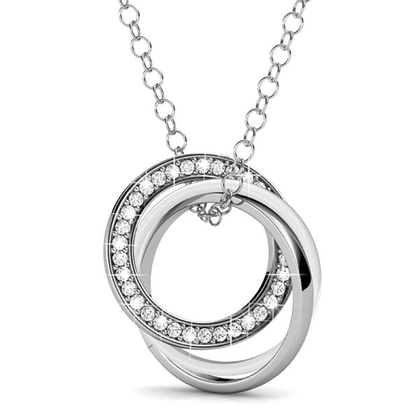 White Gold Triple Interlocking Ring White Pendant Necklace Embellished with SWAROVSKI® Crystals
