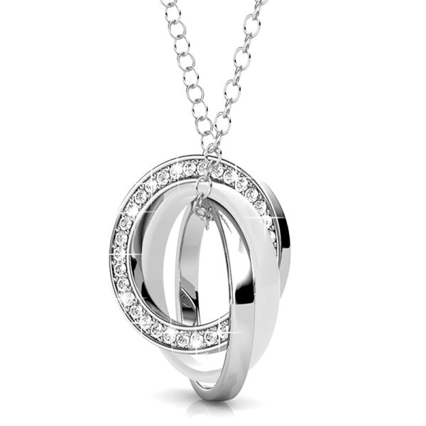 White Gold Triple Interlocking Ring White Pendant Necklace Embellished with SWAROVSKI® Crystals - Image 2