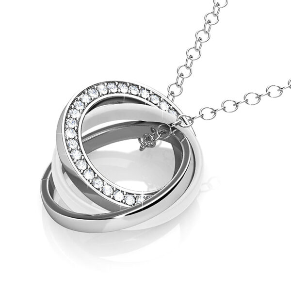 White Gold Triple Interlocking Ring White Pendant Necklace Embellished with SWAROVSKI® Crystals - Image 3