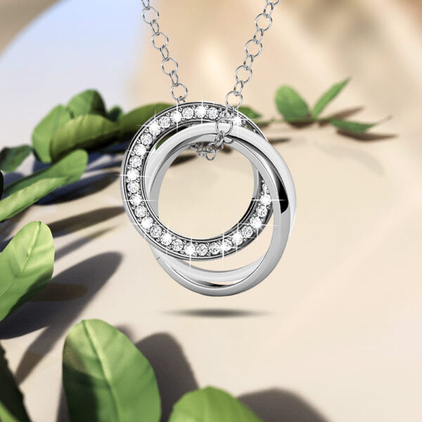 White Gold Triple Interlocking Ring White Pendant Necklace Embellished with SWAROVSKI® Crystals - Image 4