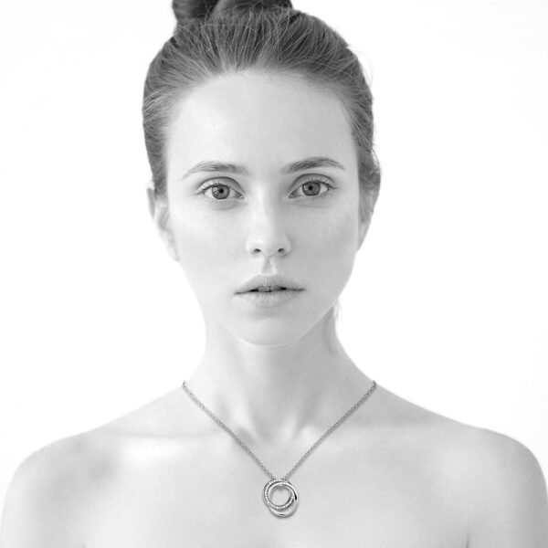 White Gold Triple Interlocking Ring White Pendant Necklace Embellished with SWAROVSKI® Crystals - Image 5