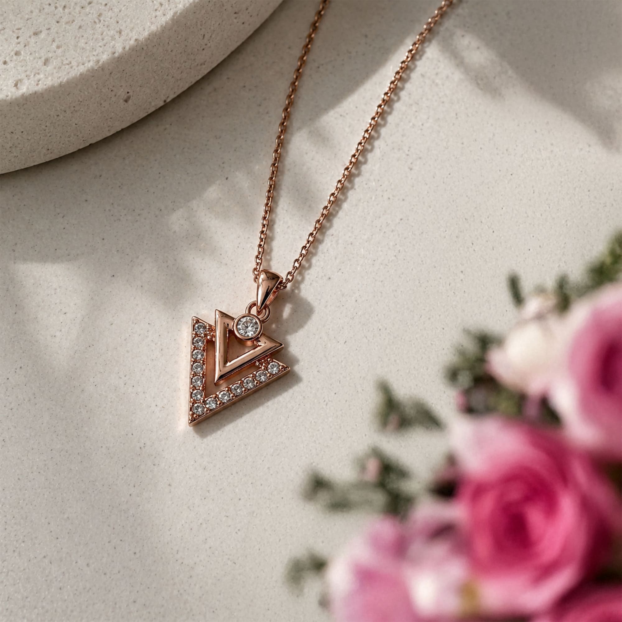 Trilateral Necklace Embellished with Crystals from SWAROVSKI® in Rose Gold - Image 2
