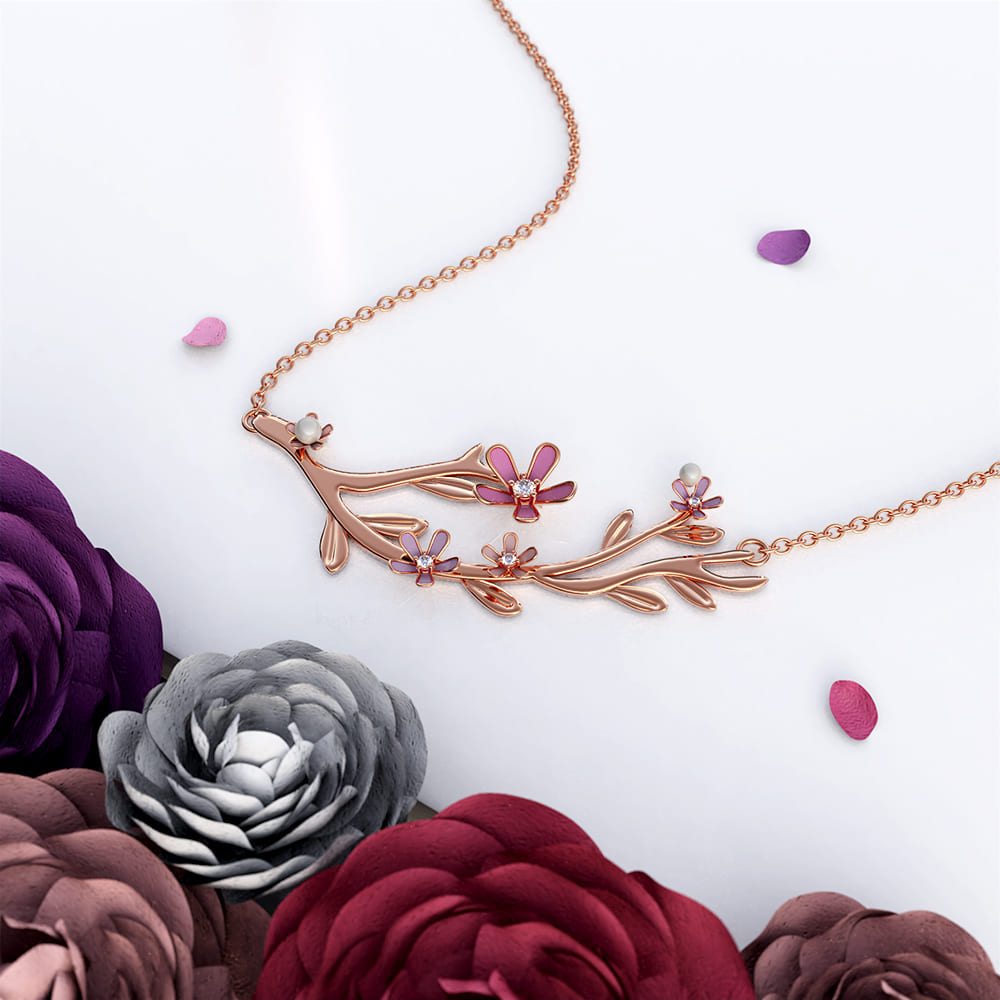 Petalia Pink Necklace Featured SWAROVSKI® Crystals in Rose Gold - Image 3