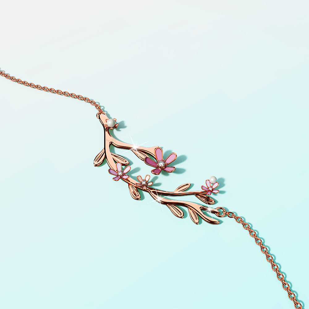 Petalia Pink Necklace Featured SWAROVSKI® Crystals in Rose Gold - Image 2
