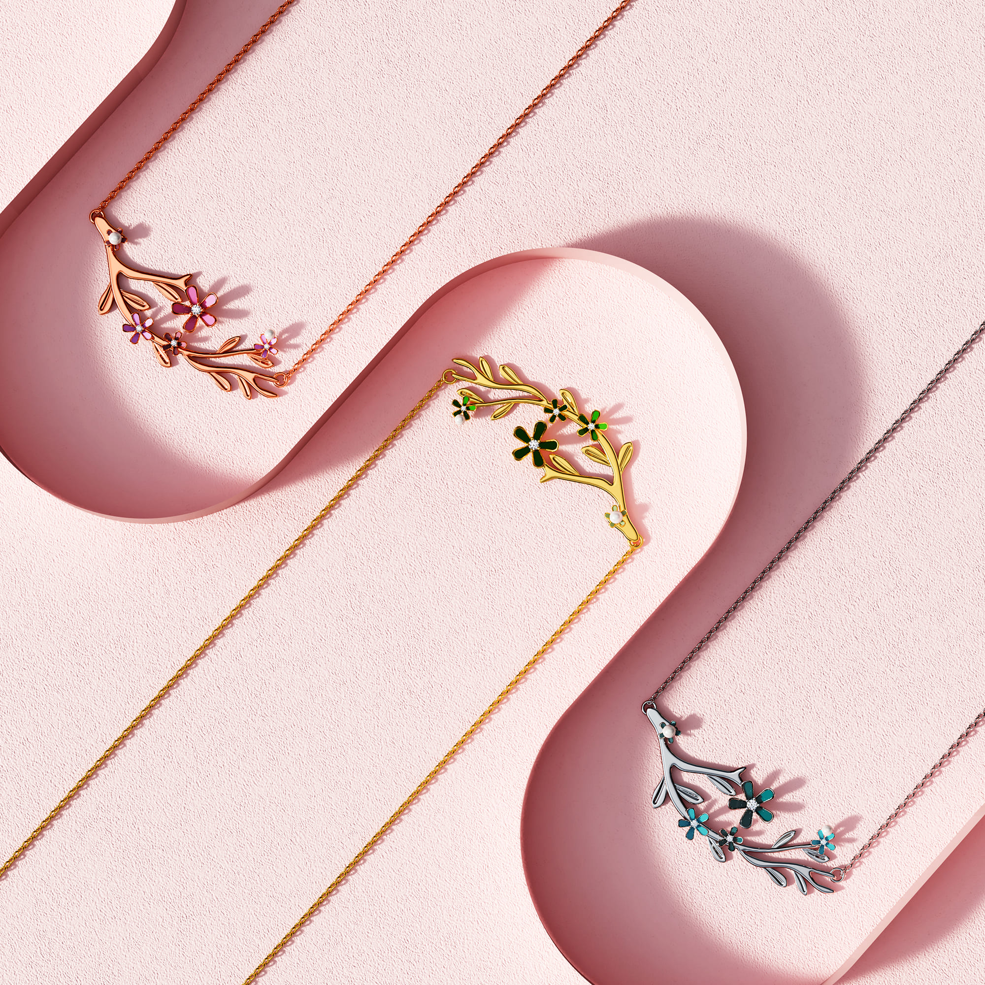 Petalia Pink Necklace Featured SWAROVSKI® Crystals in Rose Gold - Image 6
