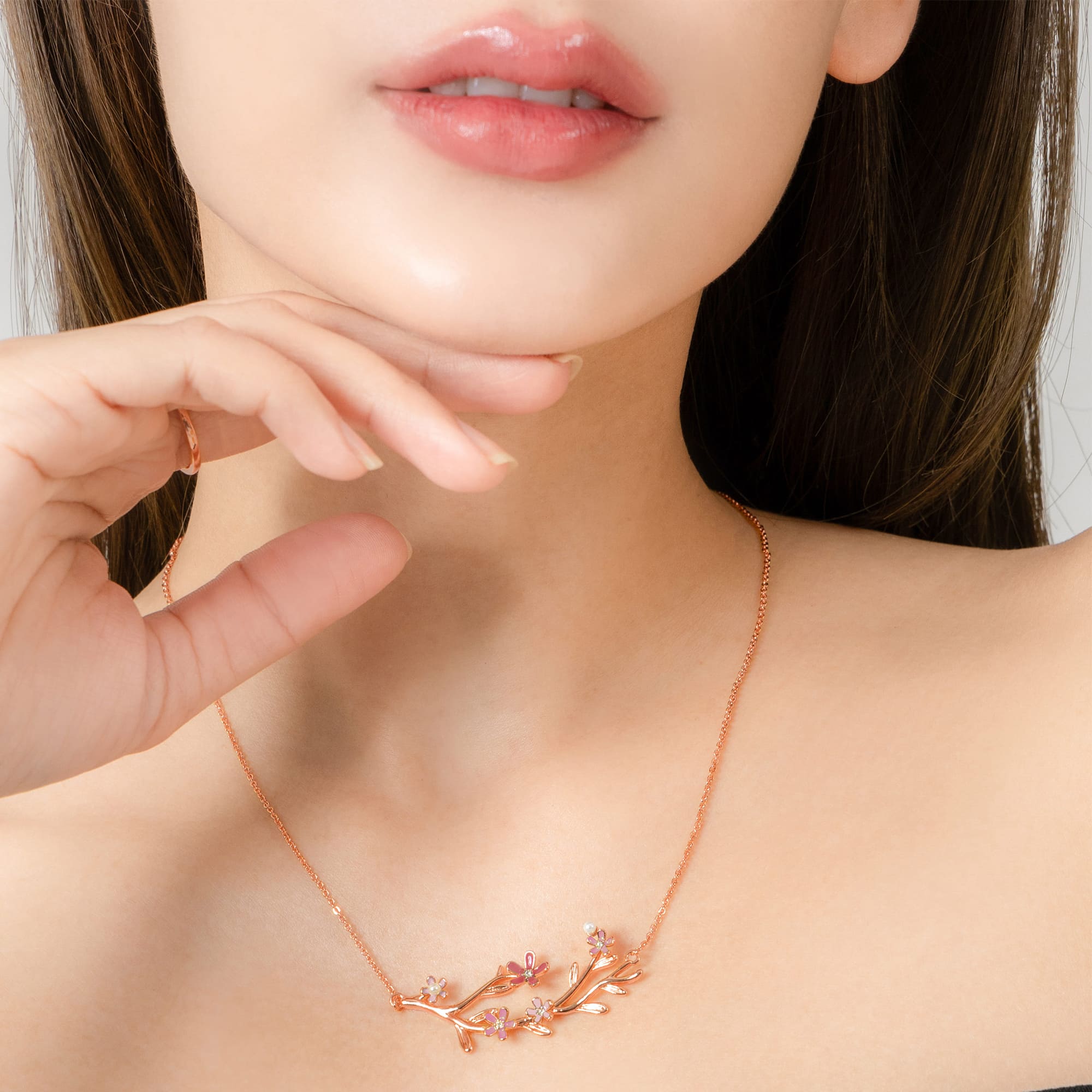 Petalia Pink Necklace Featured SWAROVSKI® Crystals in Rose Gold - Image 4