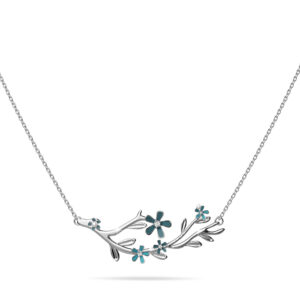 Petalia Turquoise Blue Necklace Featured SWAROVSKI® Crystals in White Gold