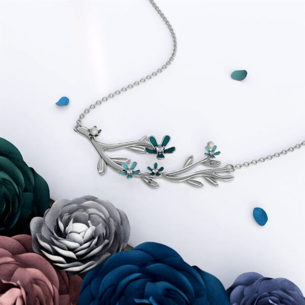 Petalia Turquoise Blue Necklace Featured SWAROVSKI® Crystals in White Gold - Image 3