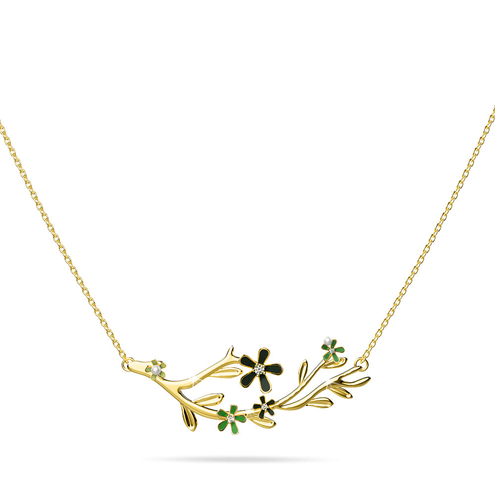 Petalia Olive Green Necklace Featured SWAROVSKI® Crystals in Gold