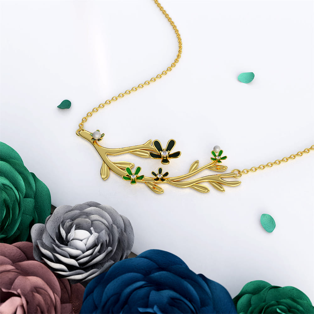 Petalia Olive Green Necklace Featured SWAROVSKI® Crystals in Gold - Image 3