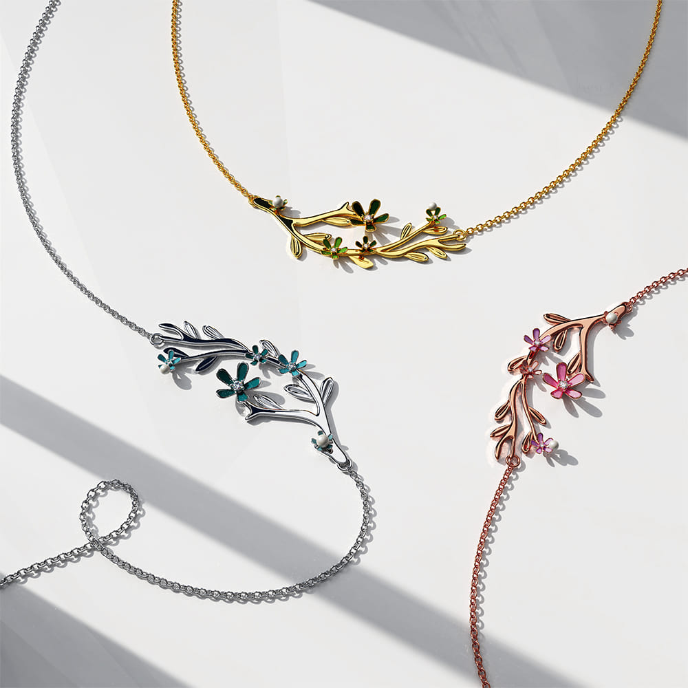 Petalia Olive Green Necklace Featured SWAROVSKI® Crystals in Gold - Image 4