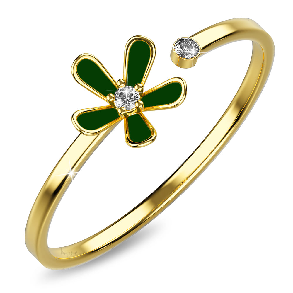 Petalia Olive Green Ring Featured SWAROVSKI® Crystals in Gold