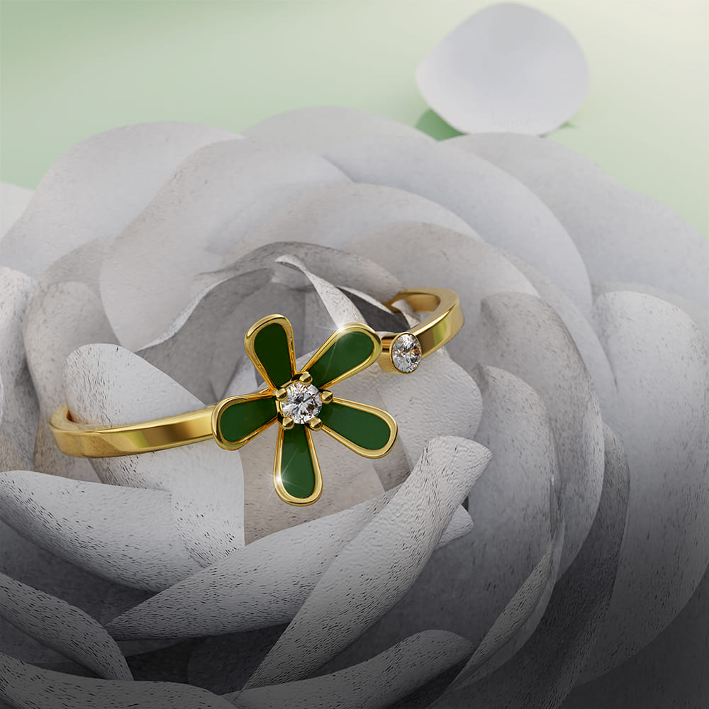Petalia Olive Green Ring Featured SWAROVSKI® Crystals in Gold - Image 2