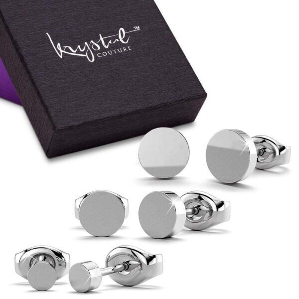 Boxed 3 Pairs Simplicity Stud Earrings Set White Gold