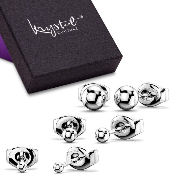 Boxed 3 Pairs Ball Stud Earrings Set White Gold