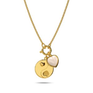 Yin Yang Pearl Heart Gold Charm Necklace