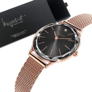 Krystal Couture Geometric Mineral Glass Feat SWAROVSKI¬Ã† Crystal Watch Rose Gold Black