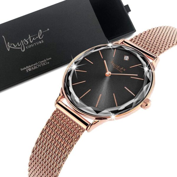 Krystal Couture Geometric Mineral Glass Feat SWAROVSKI¬Ã† Crystal Watch Rose Gold Black