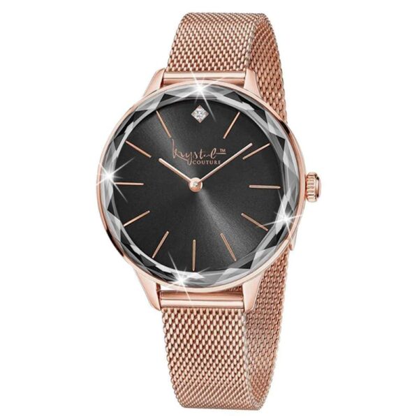 Krystal Couture Geometric Mineral Glass Feat SWAROVSKI¬Ã† Crystal Watch Rose Gold Black - Image 3