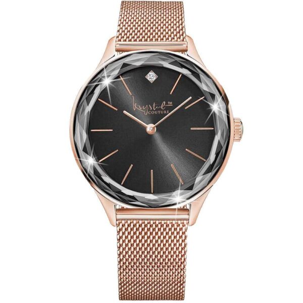 Krystal Couture Geometric Mineral Glass Feat SWAROVSKI¬Ã† Crystal Watch Rose Gold Black - Image 4