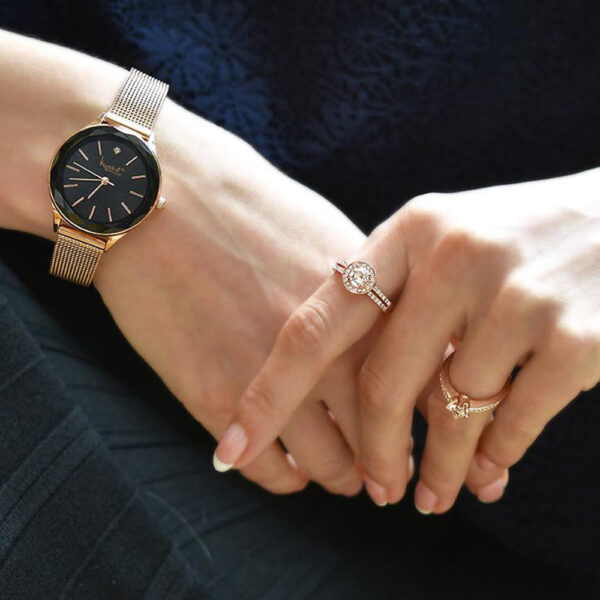 Krystal Couture Geometric Mineral Glass Feat SWAROVSKI¬Ã† Crystal Watch Rose Gold Black - Image 8