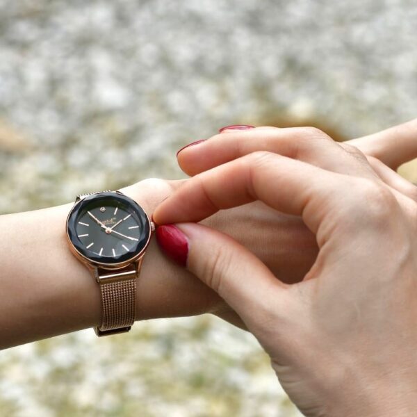 Krystal Couture Geometric Mineral Glass Feat SWAROVSKI¬Ã† Crystal Watch Rose Gold Black - Image 6