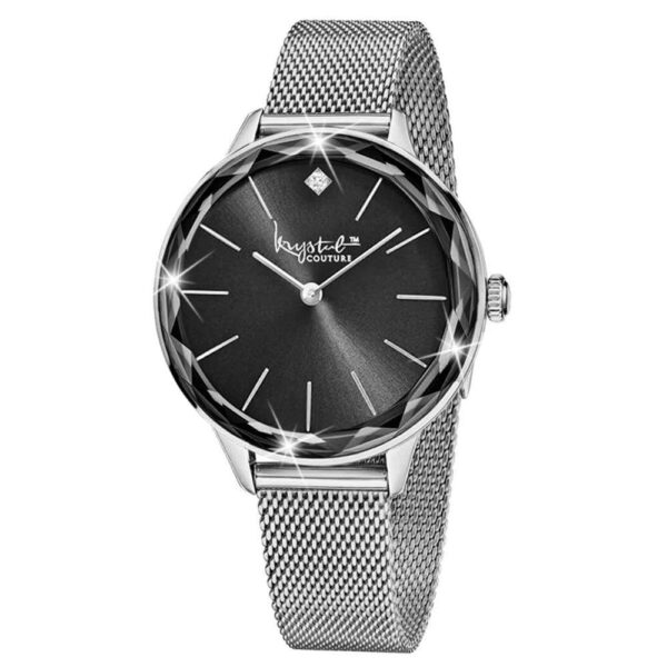 Krystal Couture Geometric Mineral Glass Feat SWAROVSKI¬Ã† Crystal Watch White Gold Black - Image 3