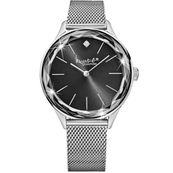 Krystal Couture Geometric Mineral Glass Feat SWAROVSKI¬Ã† Crystal Watch White Gold Black - Image 4