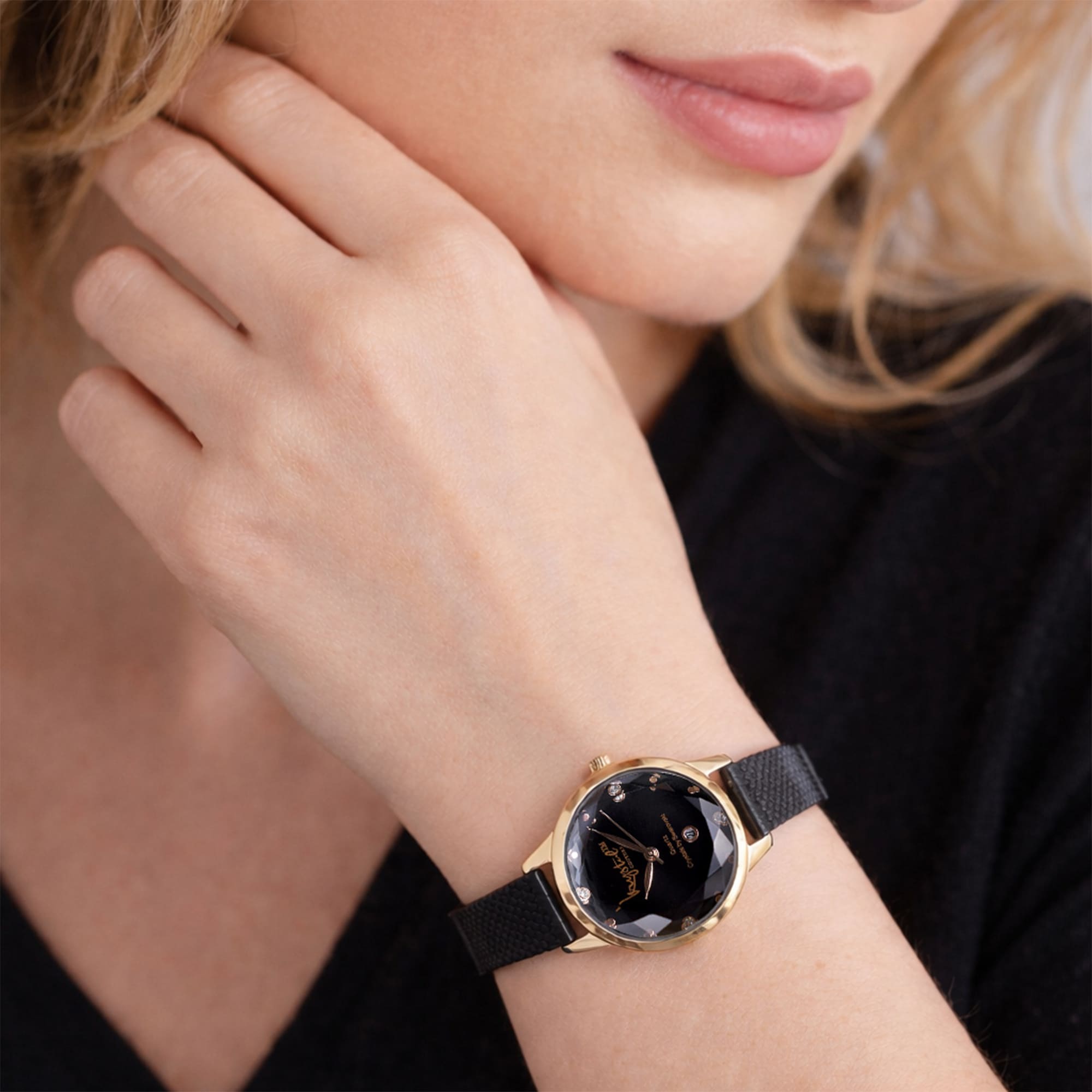 Krystalline Sleek Gold on Black Watch Embellished With SWAROVSKI¬Ã† Crystals - Image 2