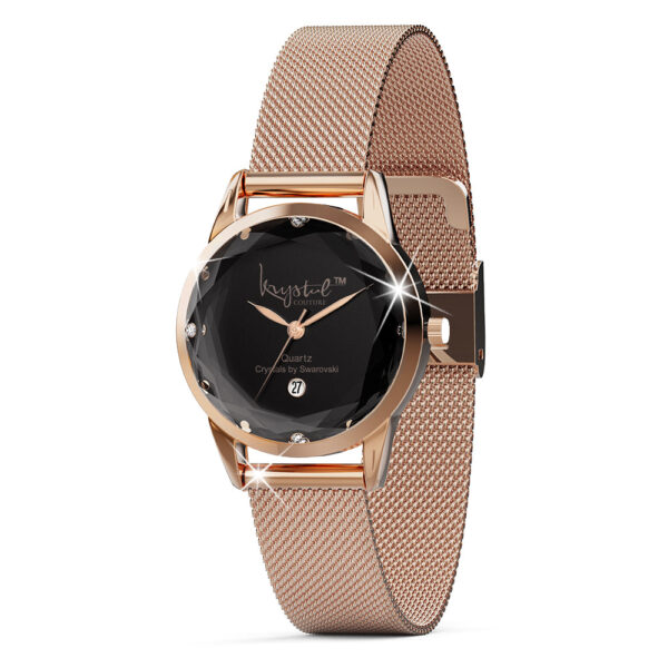 Krystalline Sleek Rose Gold Black Watch Embellished With SWAROVSKI¬Ã† Crystals - Image 2