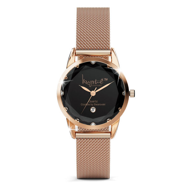 Krystalline Sleek Rose Gold Black Watch Embellished With SWAROVSKI¬Ã† Crystals - Image 3