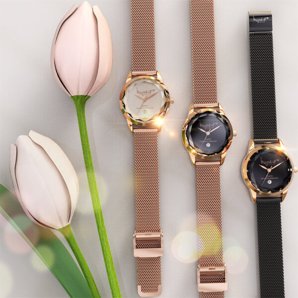 Krystalline Sleek Rose Gold Black Watch Embellished With SWAROVSKI¬Ã† Crystals - Image 5