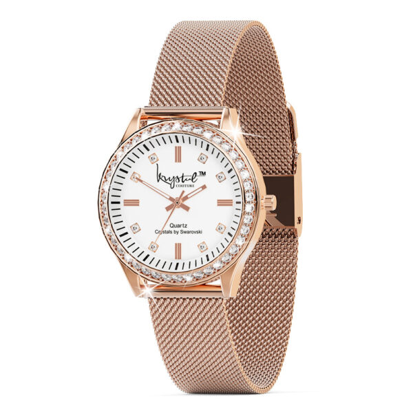 Sensational Lux Rose Gold on White Watch Embellished With SWAROVSKI¬Ã† Crystals - Image 2