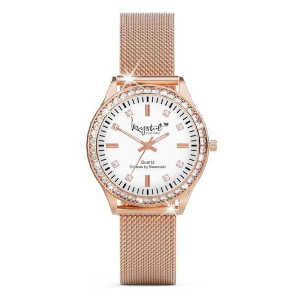 Sensational Lux Rose Gold on White Watch Embellished With SWAROVSKI¬Ã† Crystals - Image 3