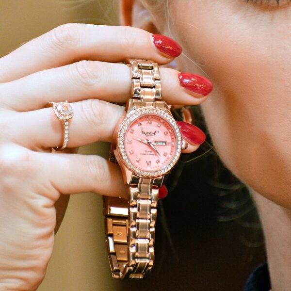 Lustrous Rose Gold Pink Watch Embellished With SWAROVSKI¬Ã† Crystals - Image 9
