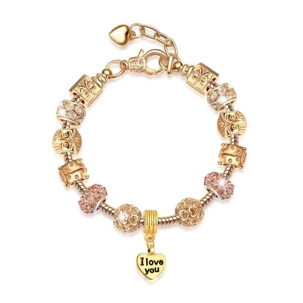 Pandora Inspired Full Set Beaded Charm Bracelet - Champagne