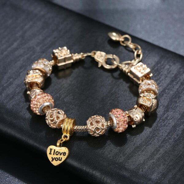 Pandora Inspired Full Set Beaded Charm Bracelet - Champagne - Image 3