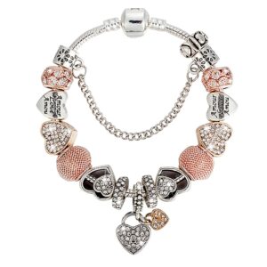 Pandora Inspired Full Set Beaded Charm Bracelet -  Triple-Tone