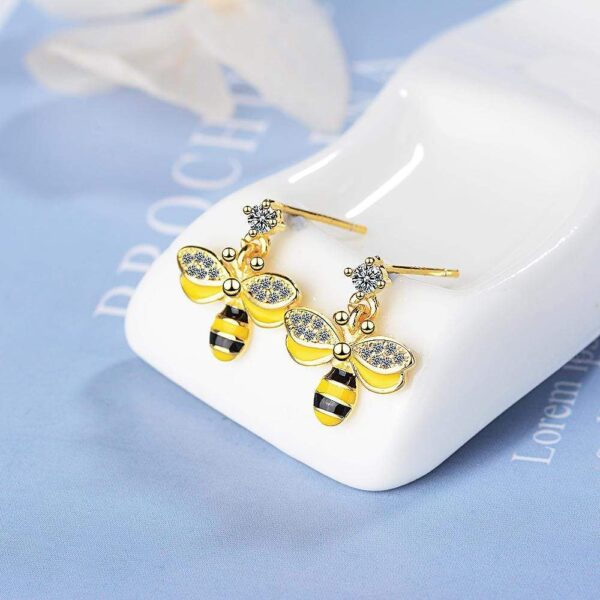 Golden Honey Bee Dangle Earrings - Image 2